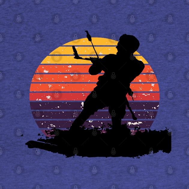 Kitesurfing Enthusiast Riding A Wave Silhouette Retro Sunset by taiche